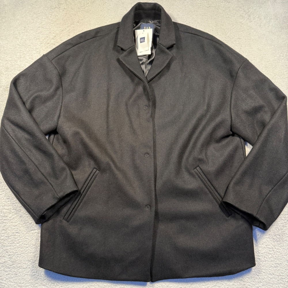 GAP Women's Black Drop Shoulder Wool Blend Coat Size M Tall NWT New